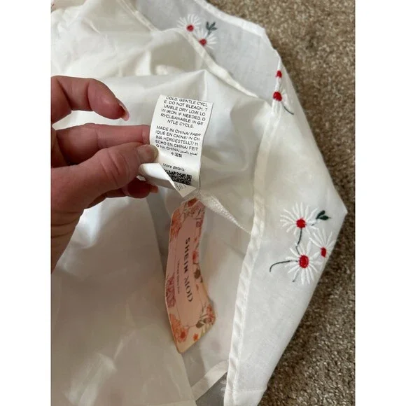 MOD Women's Floral Embroidery Lace Patchwork Cami Dress white red cherry SZ SM - Picture 6 of 9